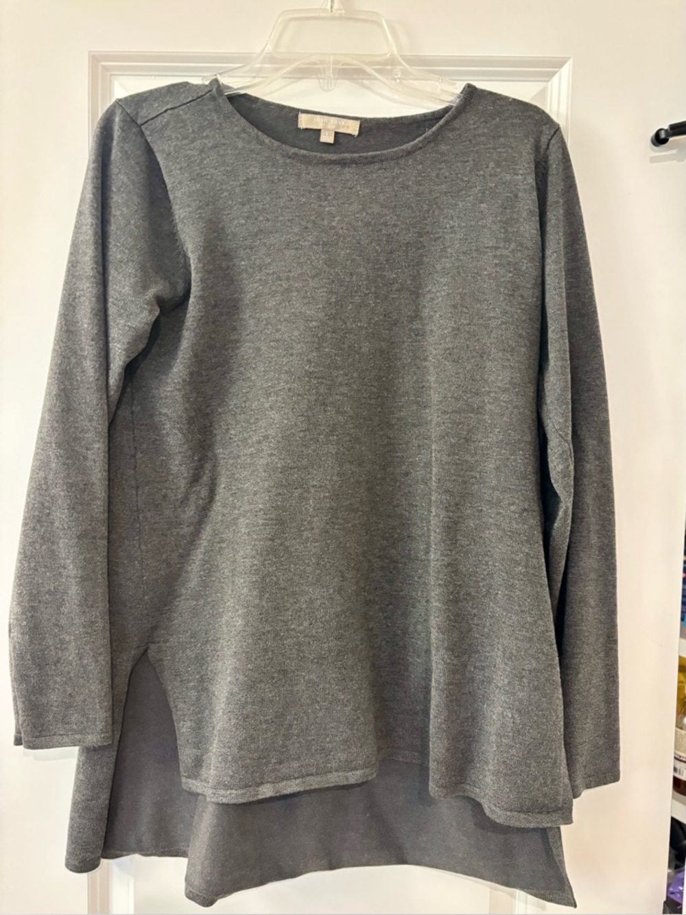 Joan Vass Charcoal Gray Layered-Hem Tunic Sweatshirt